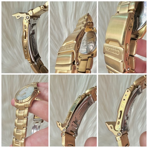 Citizen Eco-Drive technology solar-tech gold date watch men men’s brushed metal - Picture 5 of 15